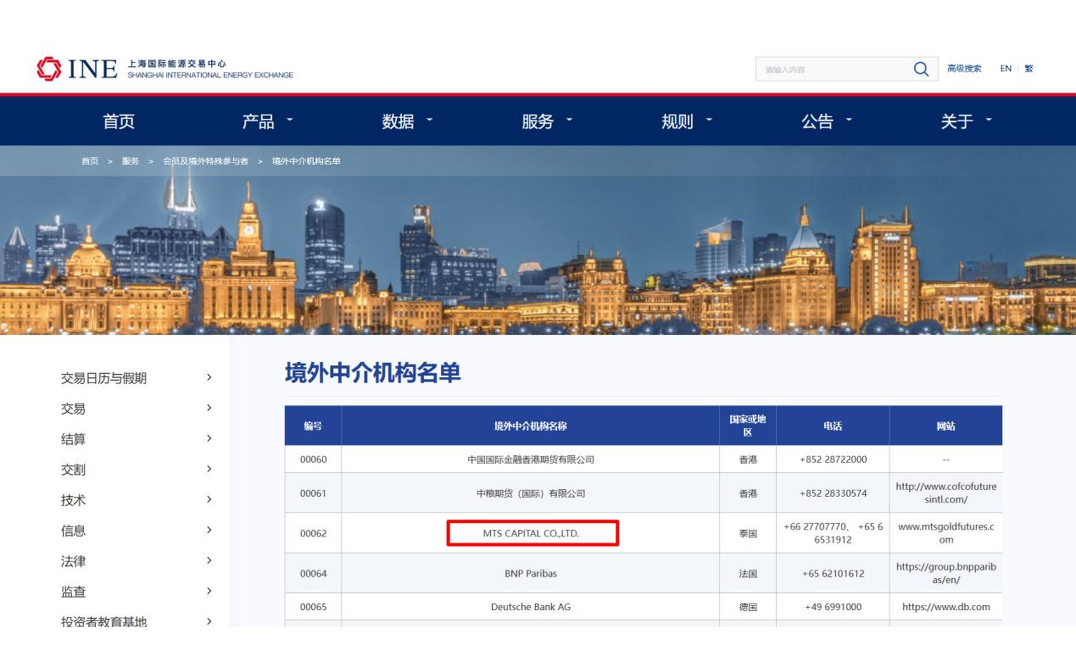 上海国际能源交易中心中介机构截图